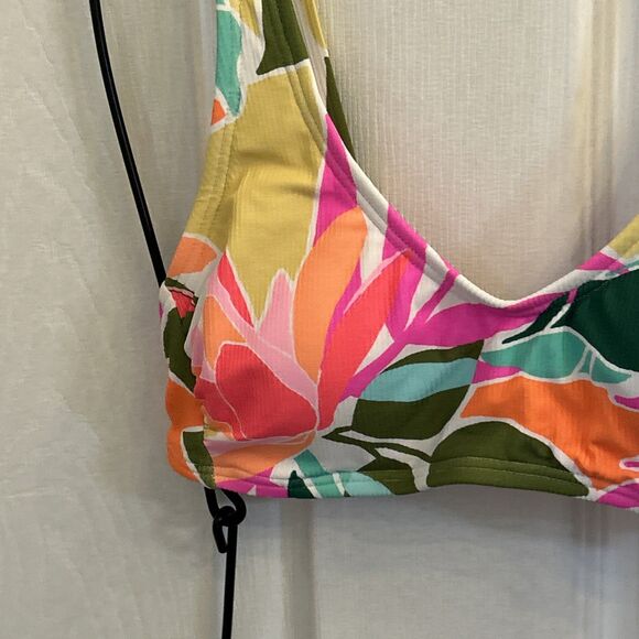 NWT Xhilaration Ribbed Bralette Bikini Top Small 0-2 Tropical Print Swimwear - Picture 12 of 16